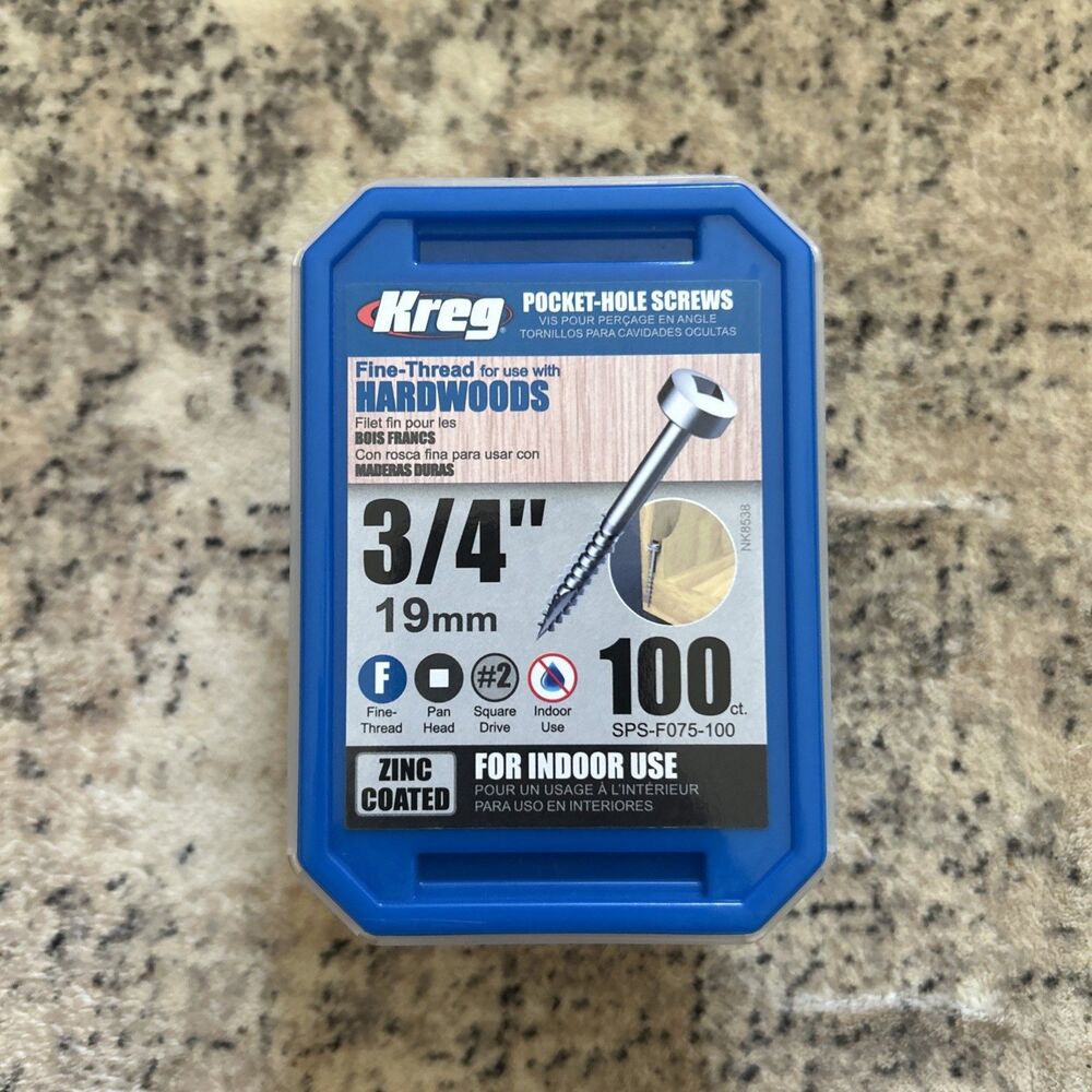 Kreg Pocket-Hole Screws 3/4” 19mm 100 ct. #2 Fine Thread Pan Head Indoor Use